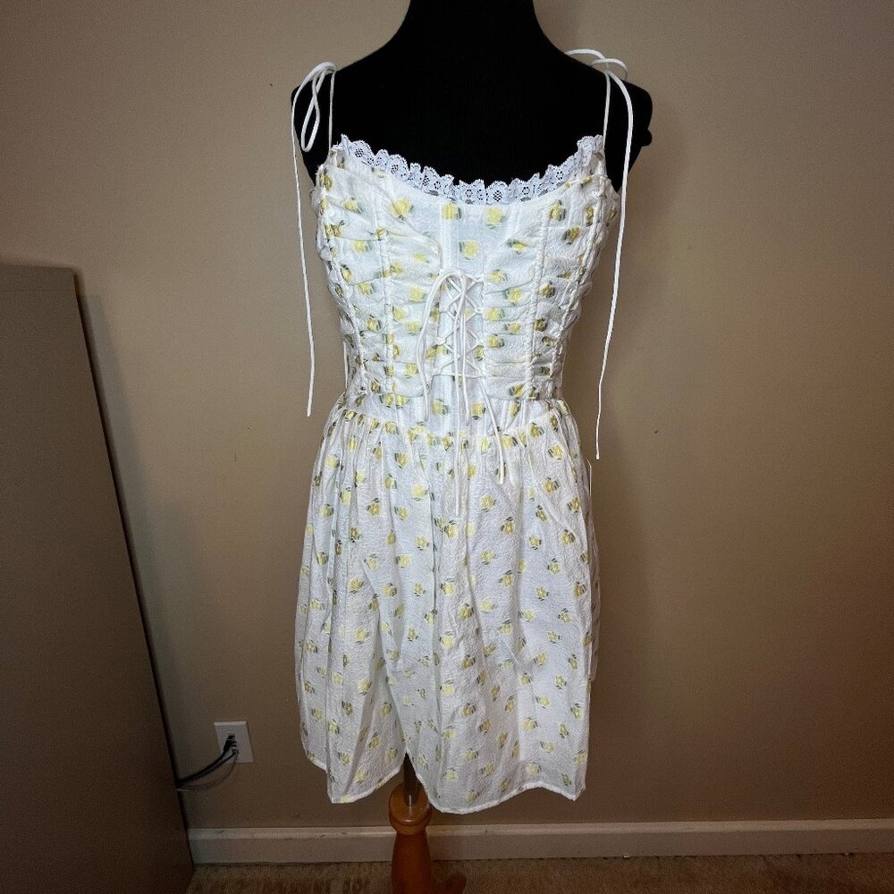 For Love & Lemons Kiela Eyelet Corset Bustier Mini Dress M Revolve Cottagecore